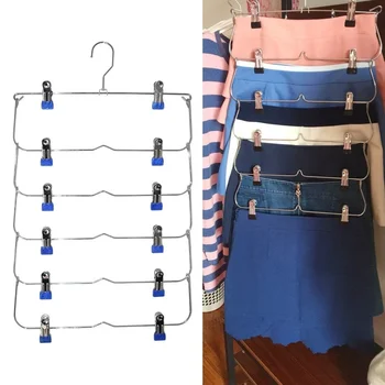Вешалки для одежды Многослойная юбка Вешалка для брюк для брюк Нескользящие Металлические зажимы для вешалок с 12 зажимами Держатель для стеллажа для хранения одежды