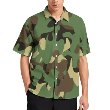 Зеленые камуфляжные блузки, мужские повседневные рубашки с армейским принтом Como, Гавайская рубашка с коротким рукавом, изготовленная на заказ Винтажная рубашка большого размера для отпуска, подарок