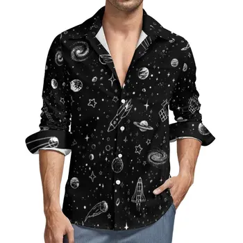 Рубашка Moon Star, Осенние Повседневные рубашки Space Galaxy Universe, Мужские Ретро блузки с длинным рукавом, Топ в уличном стиле с принтом, Большой размер