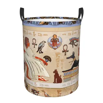 Складная корзина для белья Египетские боги и фараоны Круглое ведро для хранения Большая корзина для белья Складной органайзер для игрушек для одежды