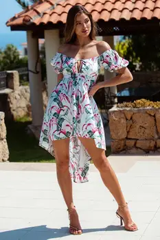 Missuoo 2023 Летнее Новое Модное Мини-платье с вырезом лодочкой, короткими рукавами и открытой спиной, повседневные пляжные платья с цветочным принтом для женщин