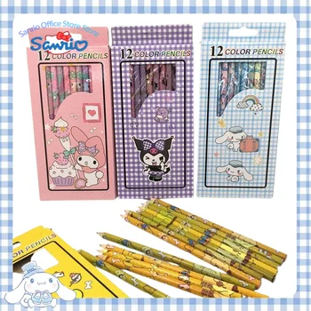 Sanrio 12 Цветных Карандашей Cinnamoroll My Melody Цветные Кисти Детские Карандаши Для Рисования Студенческие Канцелярские Товары Оптом