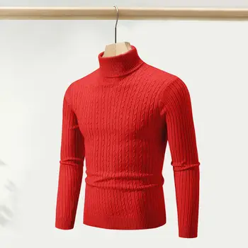 Зимний теплый свитер, предметы первой необходимости для зимнего гардероба, мужские однотонные вязаные свитера с высоким воротом и длинными рукавами