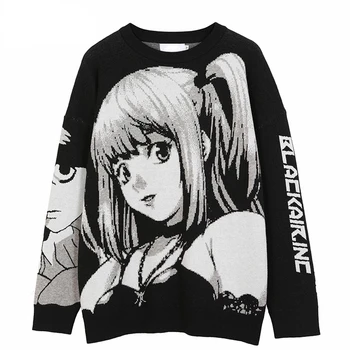 Мужская уличная одежда в стиле хип-хоп, свитер Harajuku, Винтажный Ретро, японский стиль, Вязаный свитер для аниме-девочек, Осенний Хлопчатобумажный пуловер 2023 г.